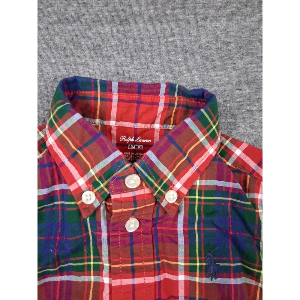 Ralph Lauren Baby 12 M Red Tartan Plaid Small Pony Button Down Preppy Classic